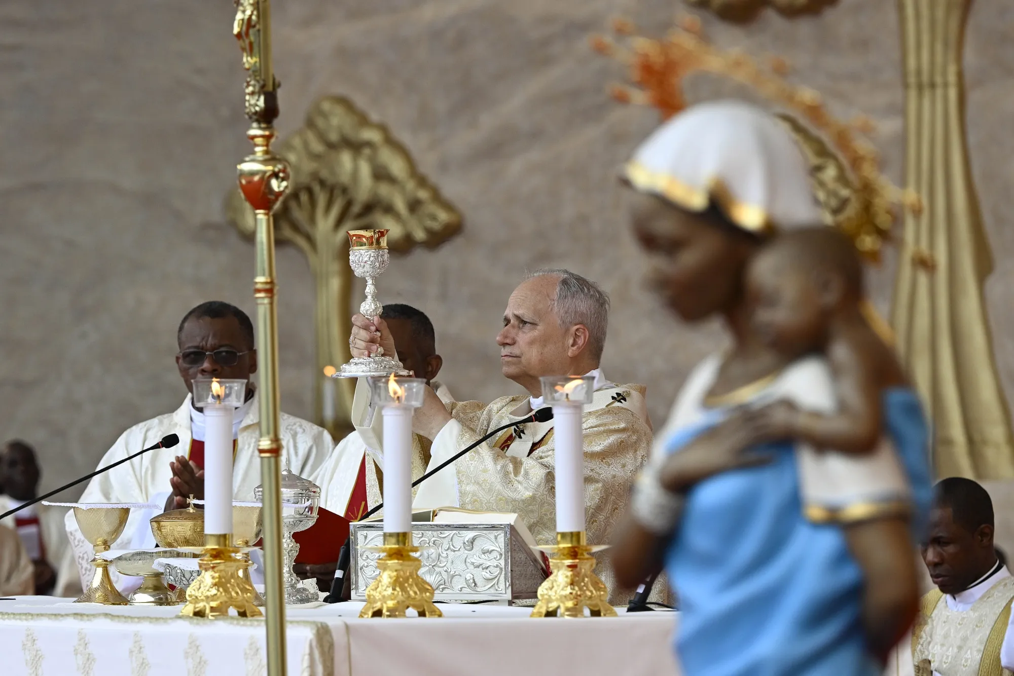 Pope Leo XIV saying mass in Equatorial Guinea in April.