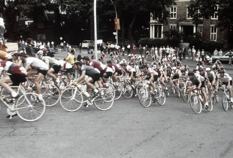 Montreal burst onto the cycling scene in the 1970s, thanks to the provocations of a few eccentric bike advocates. Here, cyclists ride in Montreal's 1976 Summer Olympic Games.