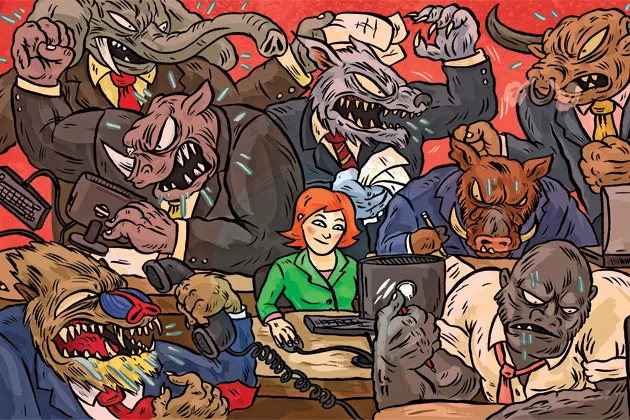 One woman tells the author about the dynamics of male-run board meetings: "I feel like Jane Goodall"