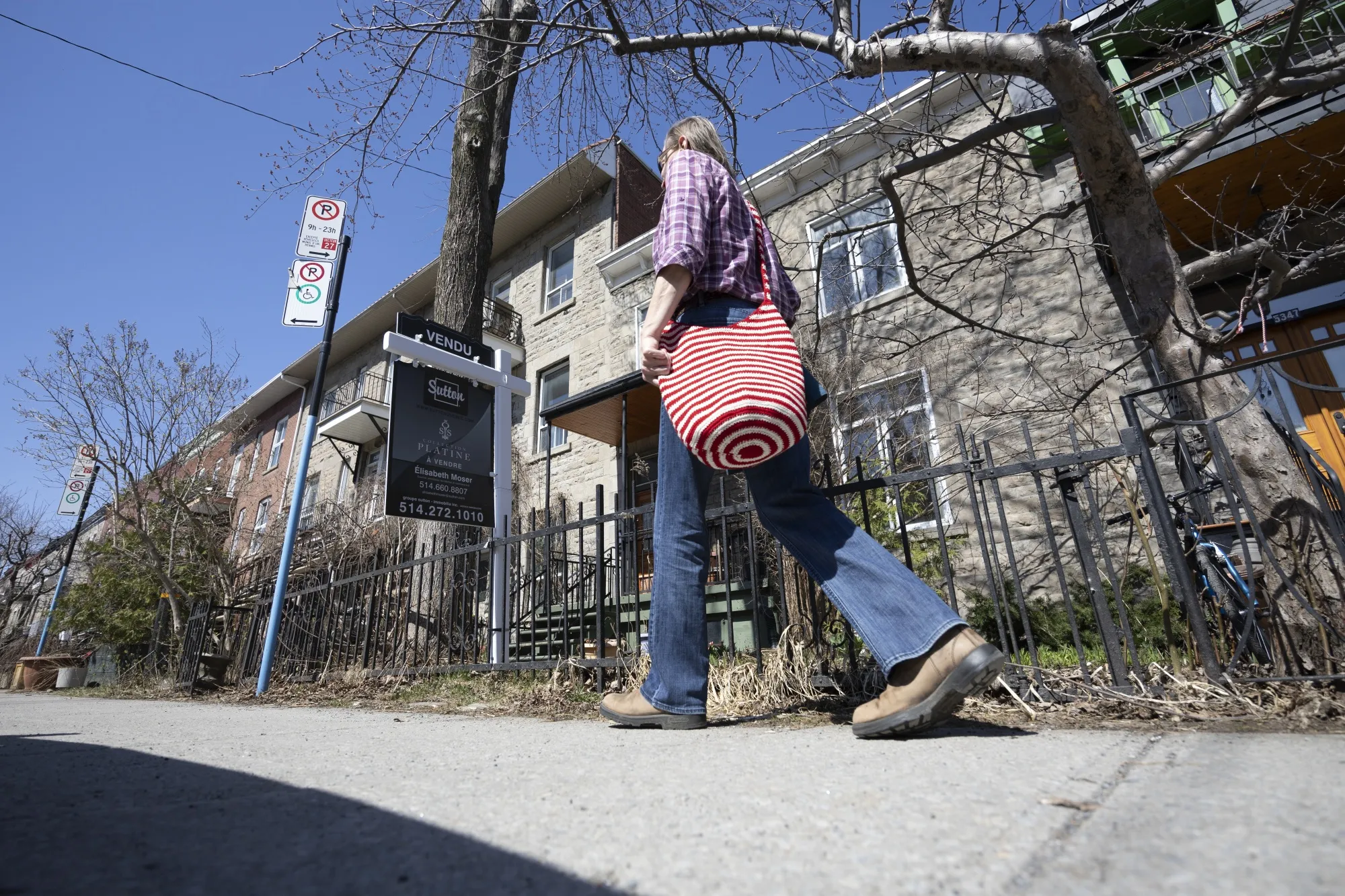 A "sold" sign outside a home in Montreal this month.