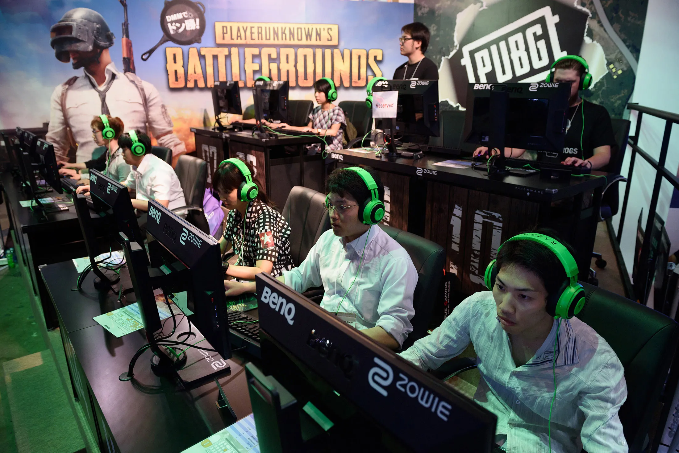 Attendees play the Playerunknown's Battlegrounds online video game at the Tokyo Game Show 2017.
