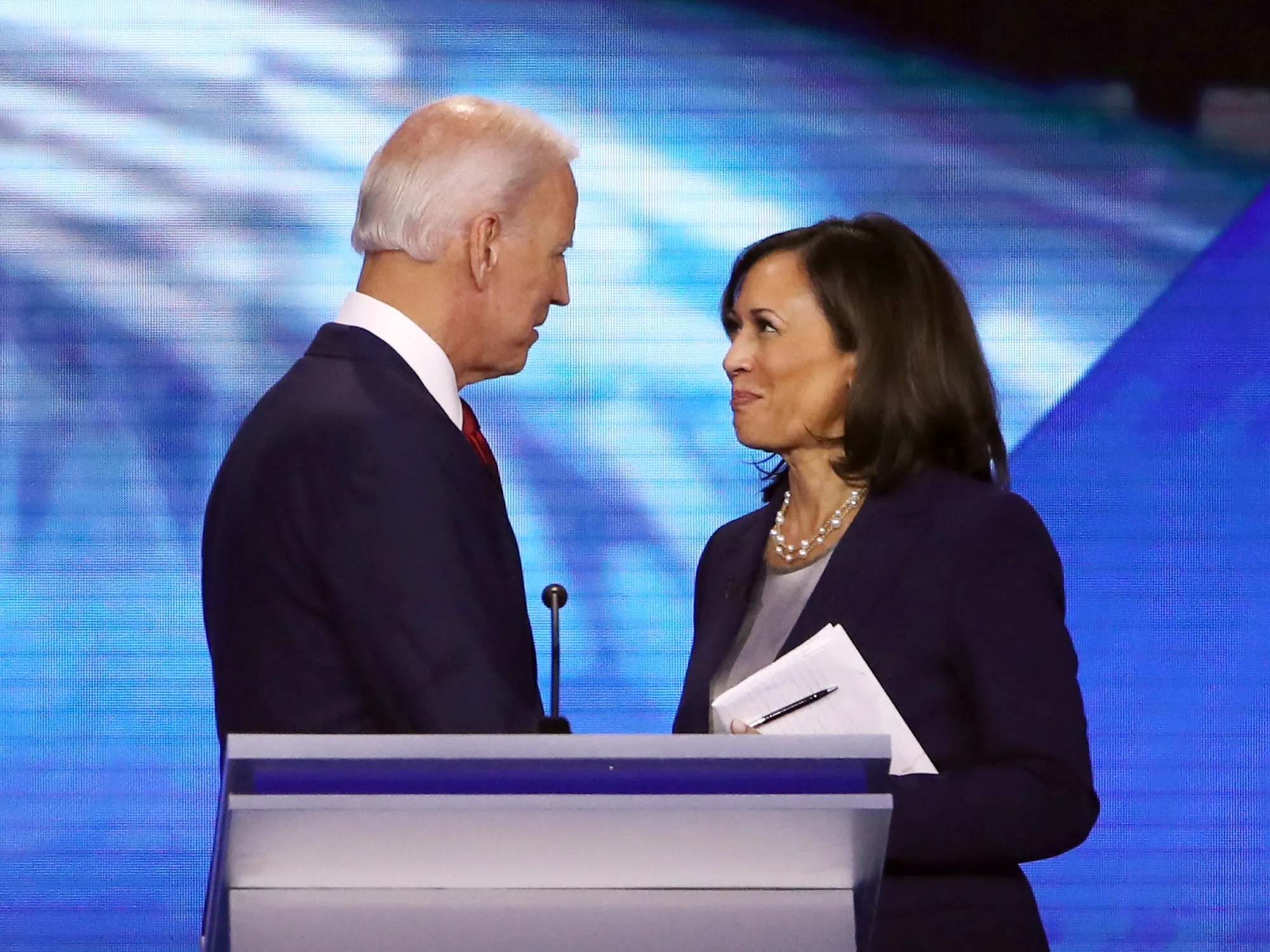 Joe Biden and Kamala Harris attend a debate in Houston, in 2019.