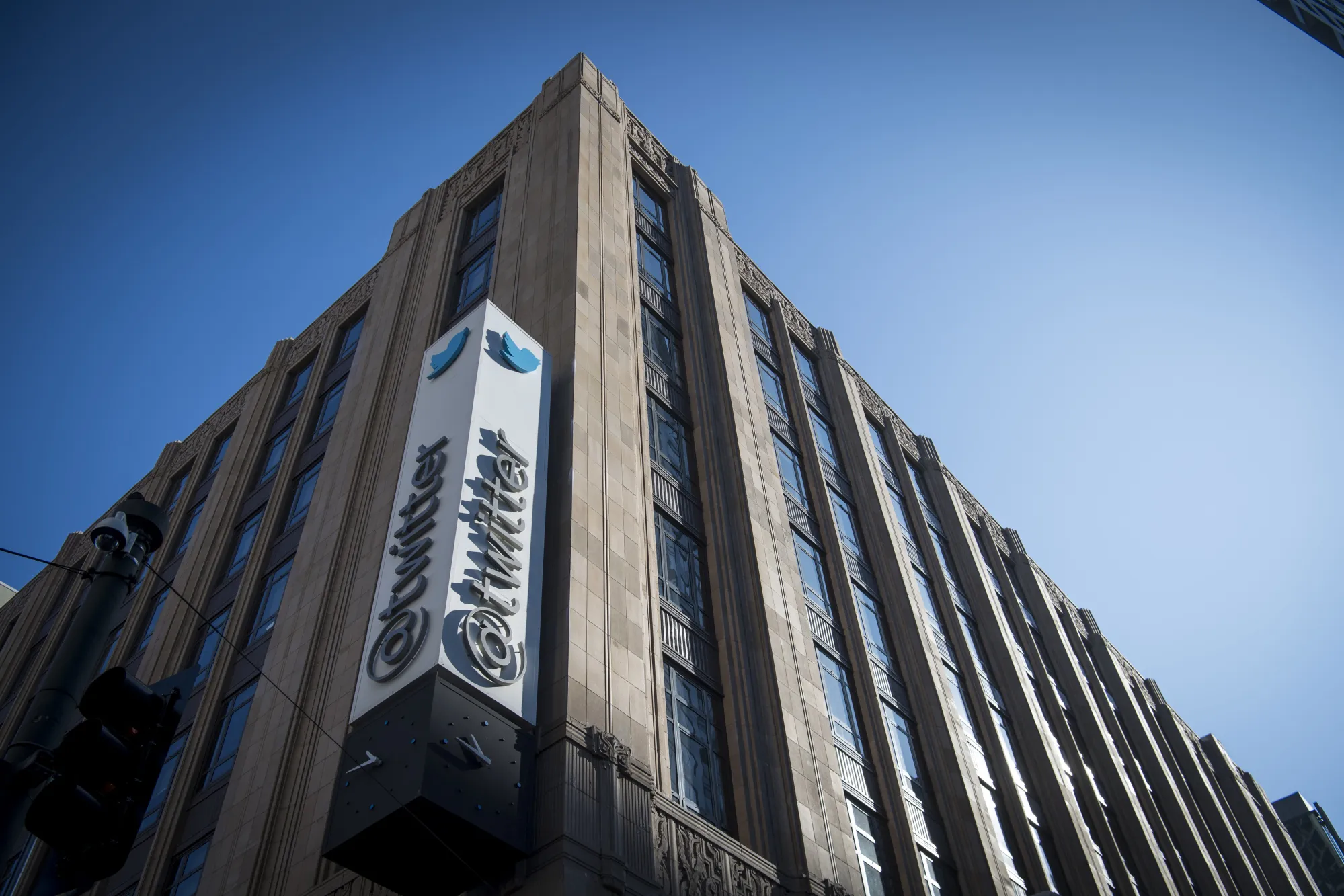 Twitter Inc. signage is displayed outside the company's headquarters in San Francisco, California.