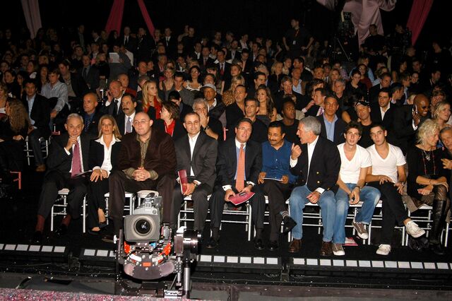 Jeffrey Epstein, front row, at the Victoria’s Secret fashion show in New York City in 2005.