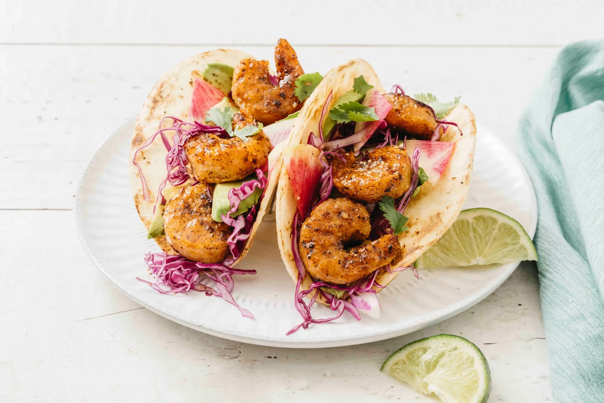 Plant-based shrimp prepared in a taco.