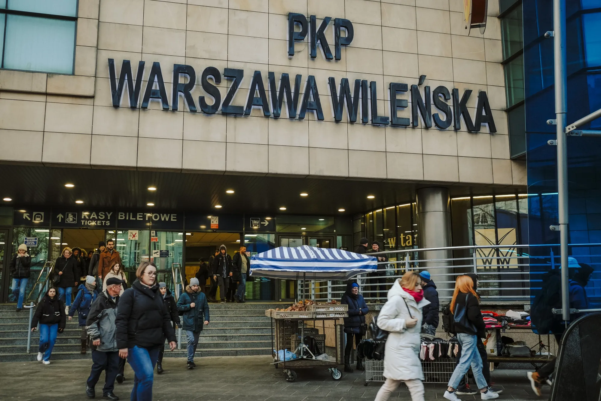 Morning commuters exit the Warszawa Wilenska railway station in Warsaw.