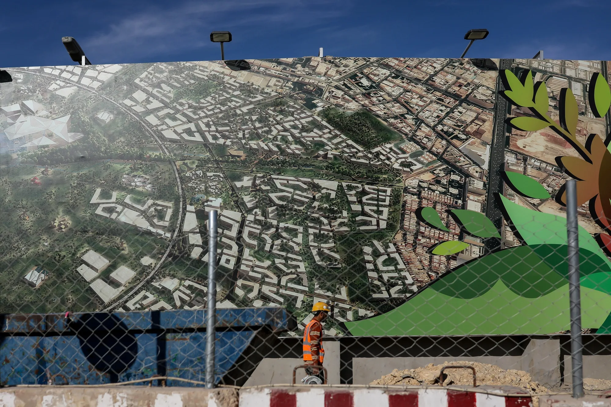 A banner&nbsp;advertises plans for&nbsp;a greener and more&nbsp;sustainable city.