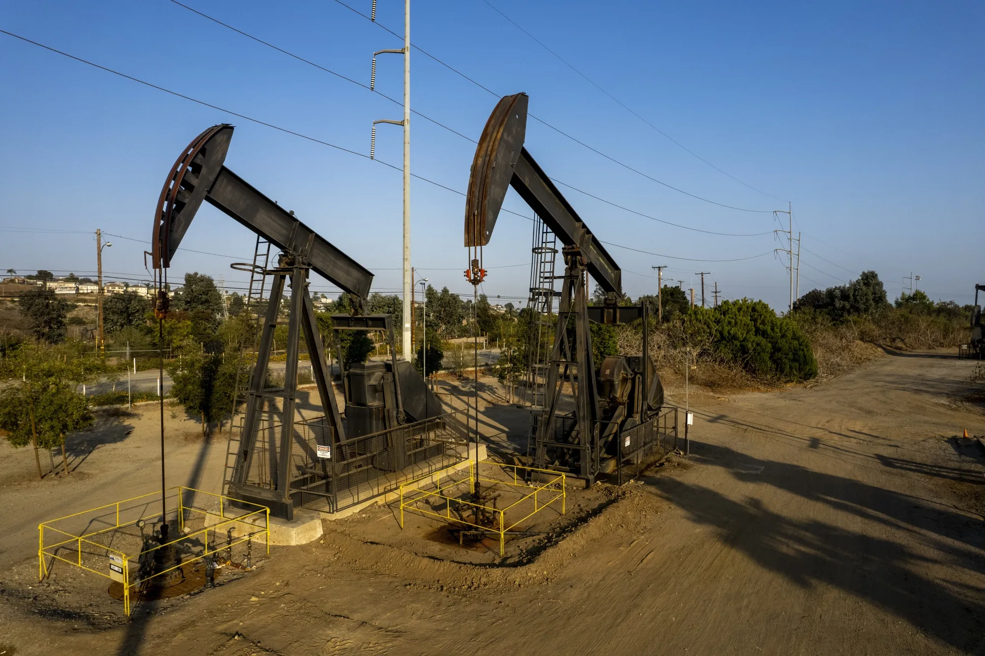 Oil pump jacks on&nbsp;the Inglewood Oil Field in Culver City, California.
