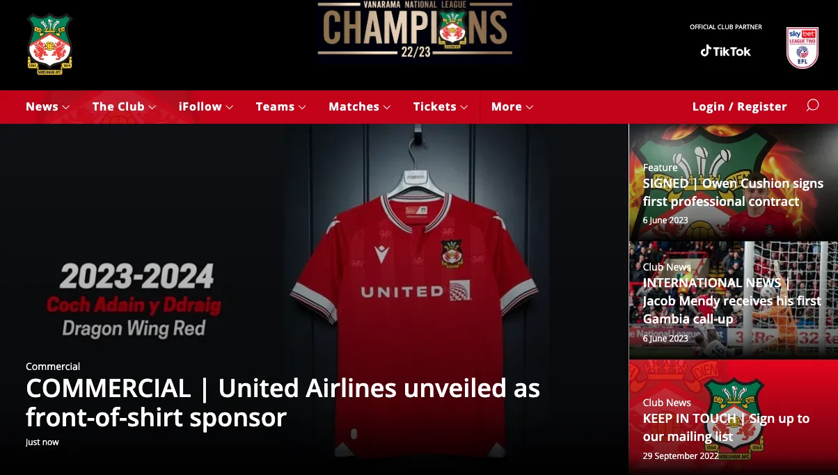 The Wrexham AFC website.