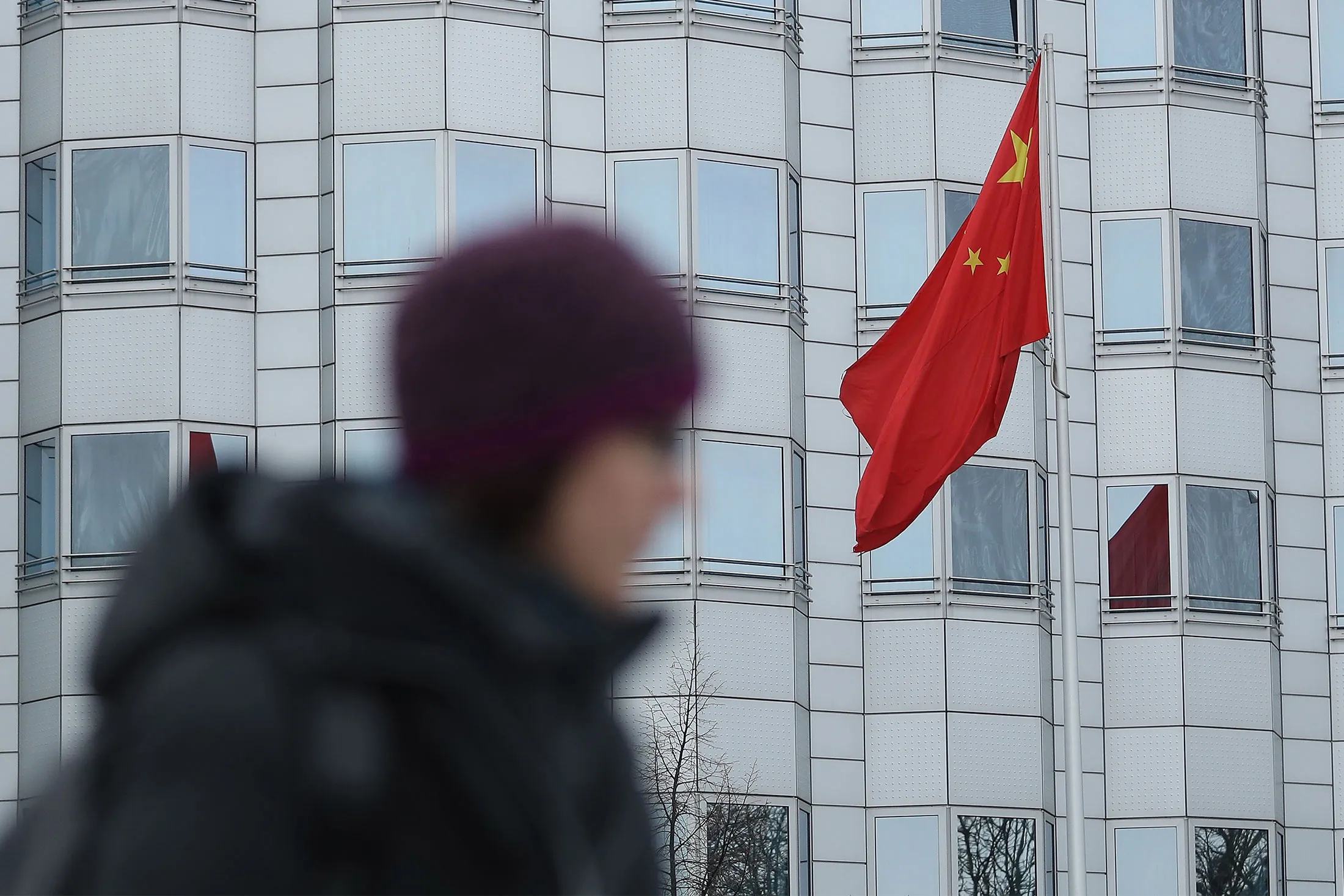A woman walks past the Chinese Embassy on Dec. 11, 2017 in Berlin, Germany.&nbsp;