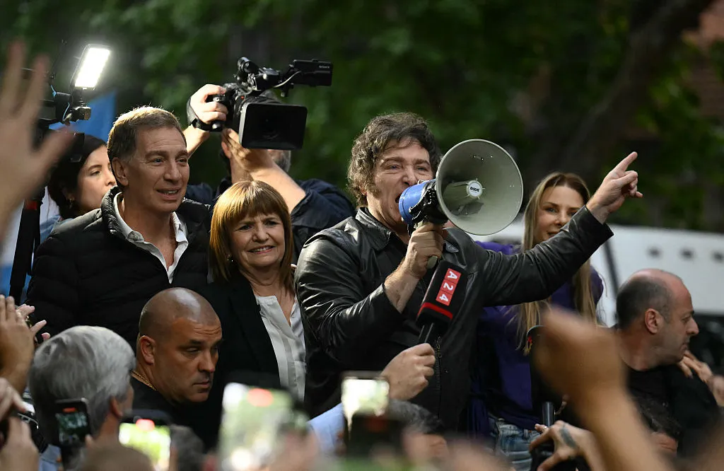 Javier Milei speaks to supporters during a recent rally.&nbsp;