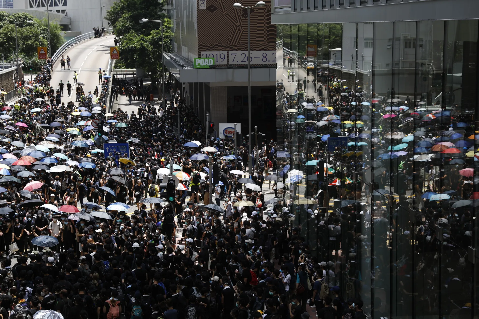Protesters gather in front of the police headquarters in Hong Kong, June 21.&nbsp;