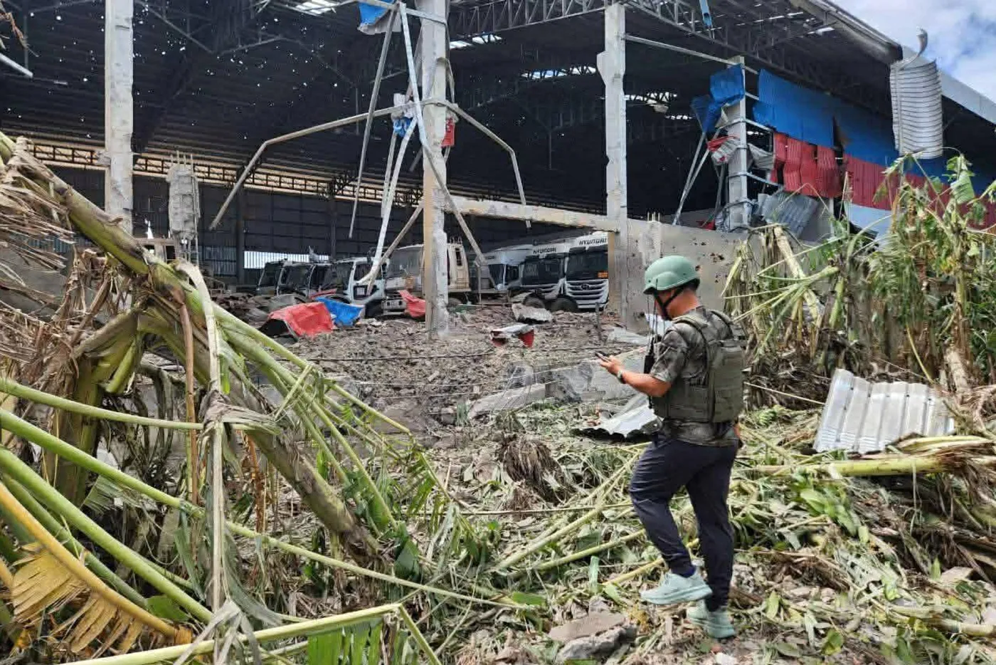 A damaged building near the border with Thailand, in Poipet town, Cambodia, in December.