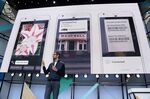 Google CEO Sundar Pichai talks about Google Lens and updates to the Google Assistant during the keynote address of the Google I/O conference on May 17, in Mountain View, Calif.
