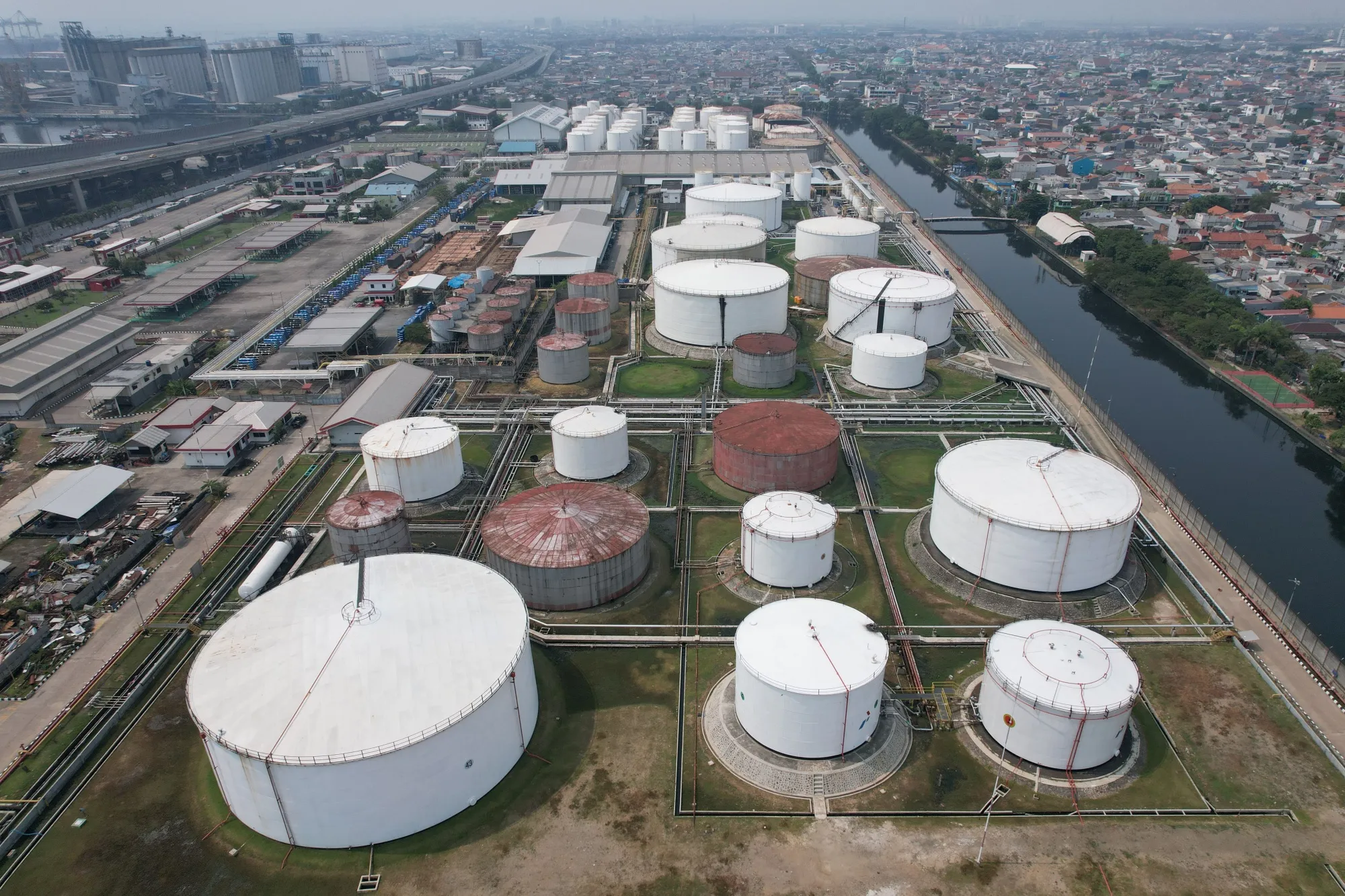 Fuel storage tanks at a PT Pertamina depot at Pelumpang in Jakarta.