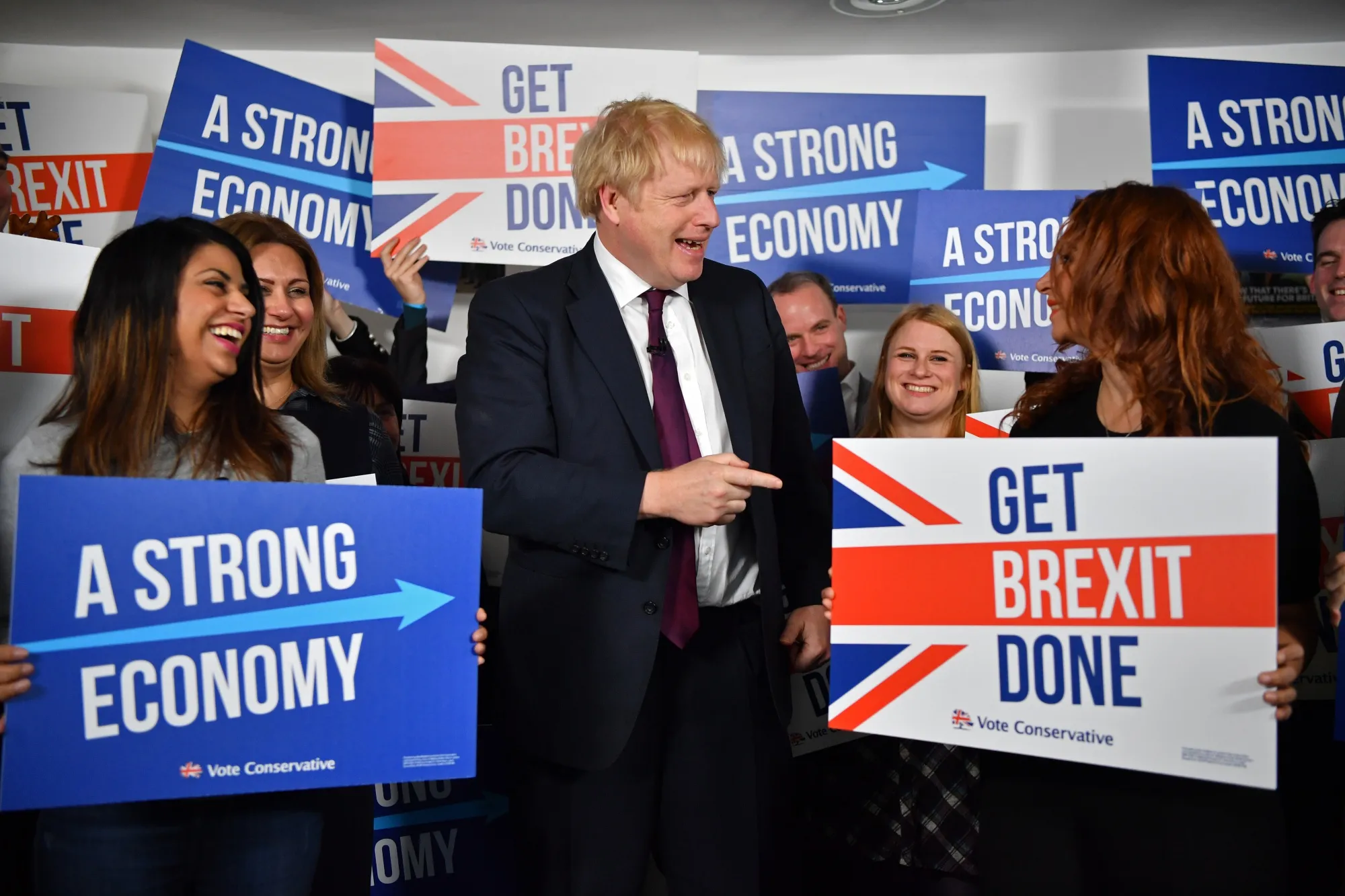 Boris Johnson meets supporters at the Conservative Campaign headquarters in London on Dec. 8.