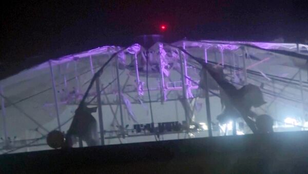 Hurricane Milton damages the roof at Tropicana Field in St. Petersburg, Florida.