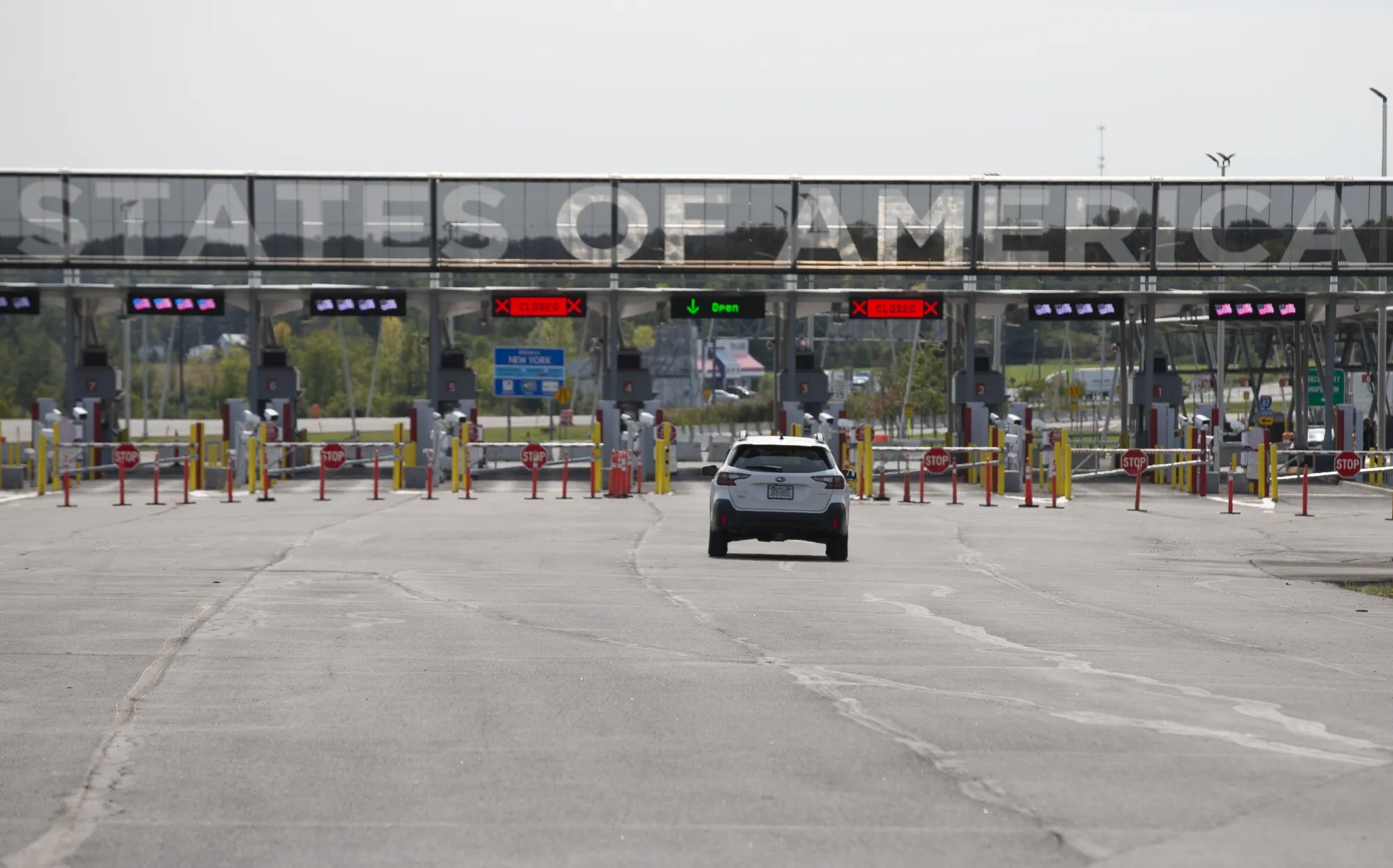 A car approaches the Canada-U.S. border in Quebec.