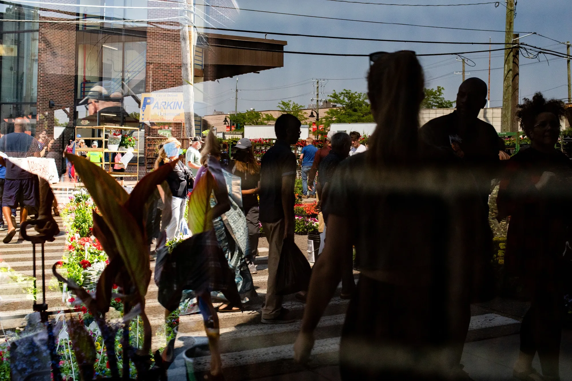 Shoppers at Eastern Market in Detroit, Michigan.