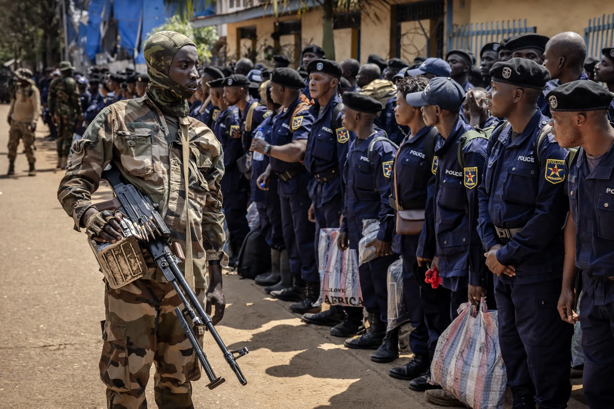 A member of the M23 movement monitors during an enrollment of people who decided to join the M23 movement in Bukavu on Feb. 22.