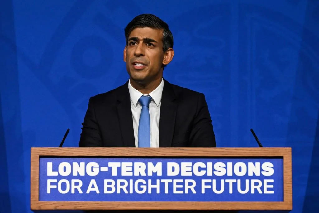 UK Prime Minister Rishi Sunak at Downing Street in London on Sept.&nbsp;20, 2023, when&nbsp;he announced changes&nbsp;to net zero policy targets.&nbsp;&nbsp;