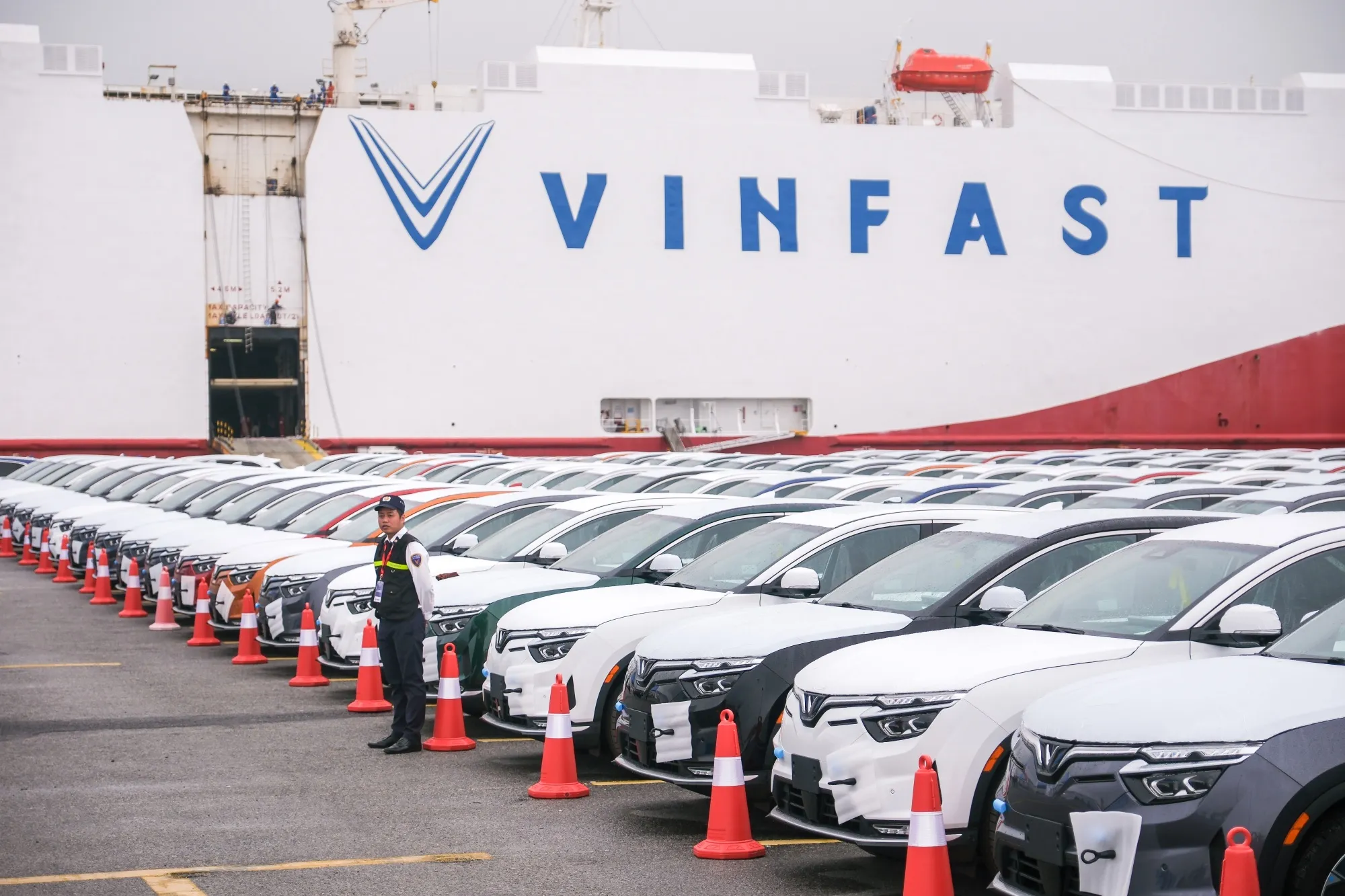VinFast LLC's EV VF8 vehicles bound for shipment at the port in Haiphong, Vietnam.