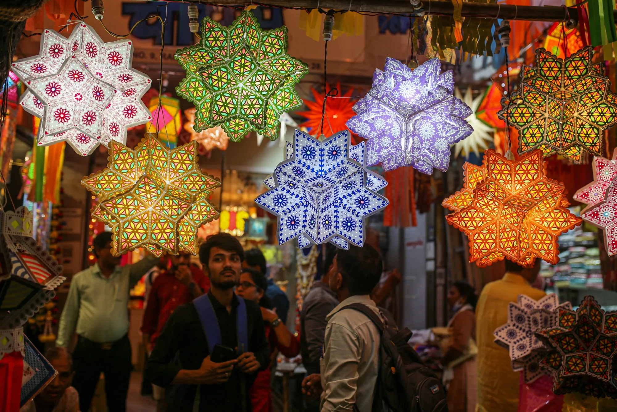 Decorative lamps for sale at a market stall&nbsp;ahead of Diwali.