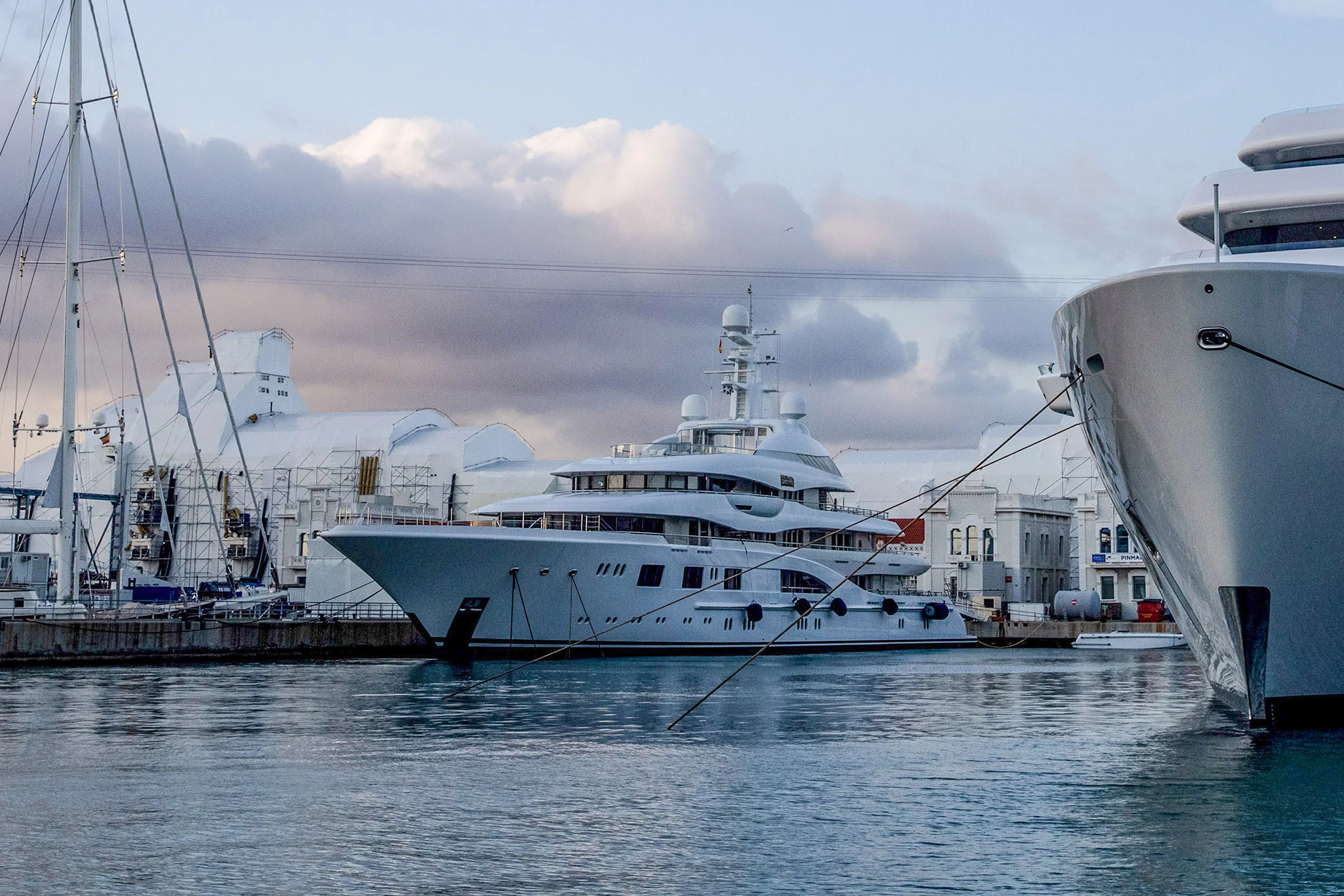 The superyacht Valerie, moored in Barcelona.