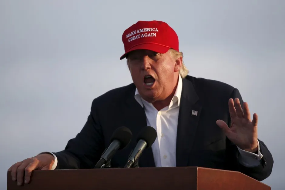 U.S. Republican presidential candidate Donald Trump speaks on the USS Iowa in San Pedro, Los Angeles, on September 15, 2015.