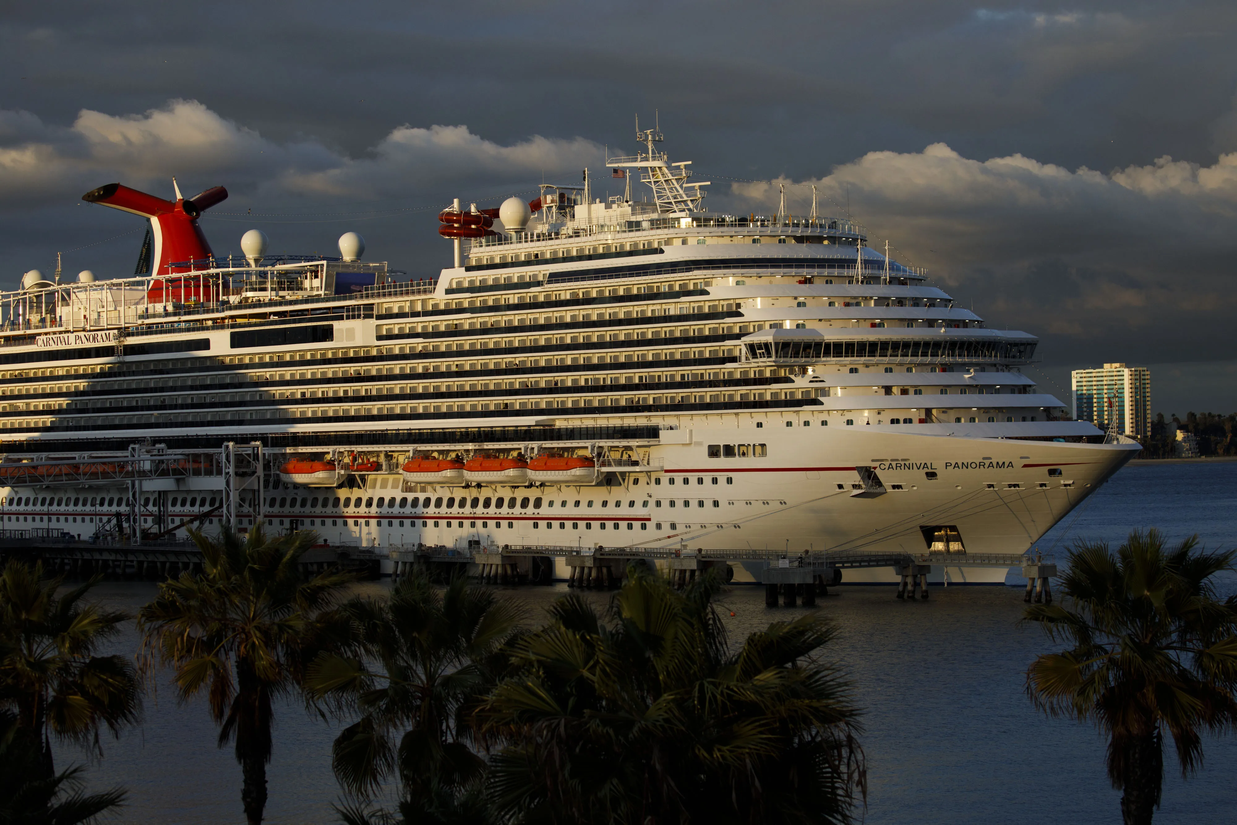 The Carnival Corp. Panorama cruise ship sits docked in Long Beach, California, on&nbsp;March 7.
