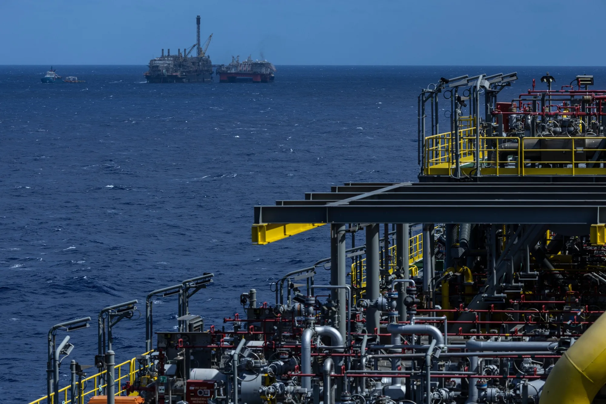 Floating production and storage vessels off the coast of Rio de Janeiro, Brazil.