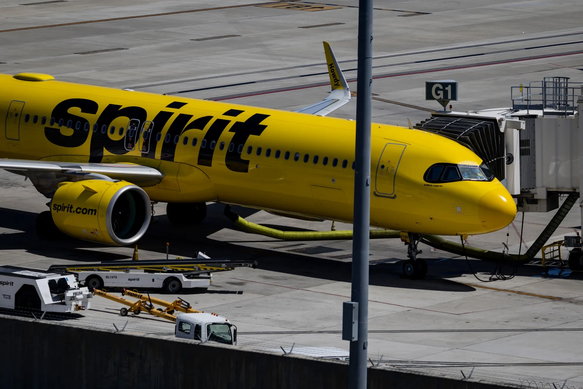 A Spirit Airlines airplane at Fort Lauderdale-Hollywood International Airport in Florida.