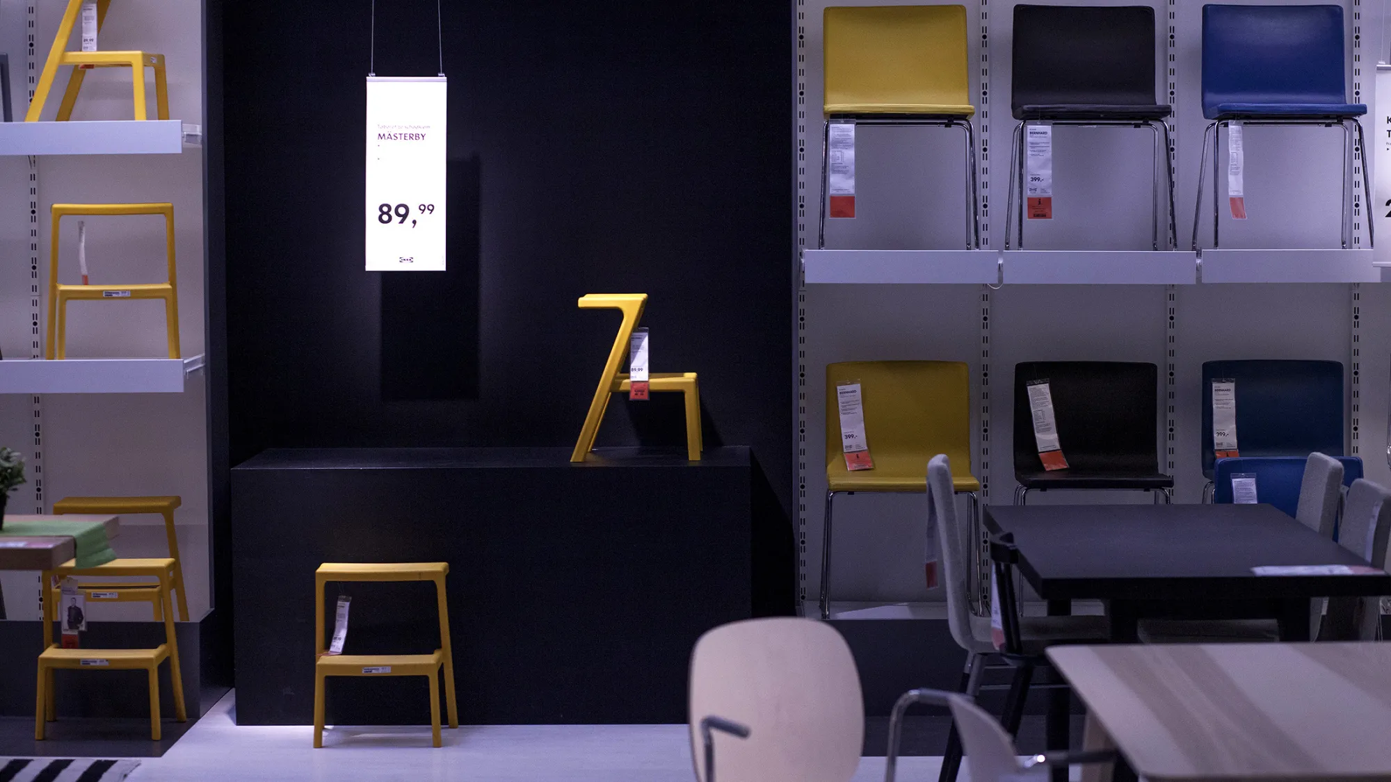 Chair designs sit on display inside an Ikea AB store in Poznan, Poland, on Tuesday, March 15, 2016. The Swedish company, which globally has spent 1.5 billion euros ($1.6 billion) on renewable energy projects since 2009, said last month it was finalizing a deal to purchase a 51-megawatt wind farm, its sixth and biggest yet in Poland.
