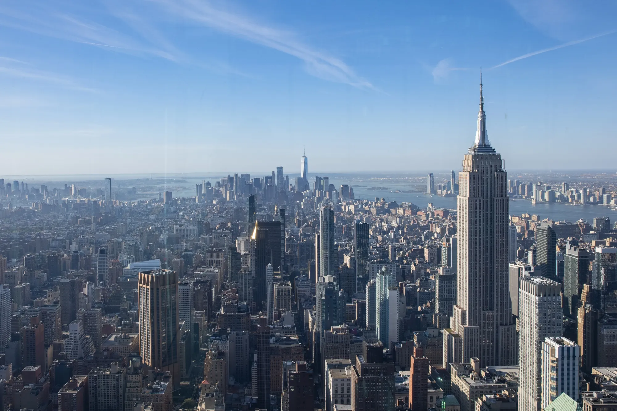 The New York City skyline seen from the Summit One Vanderbilt observation deck.