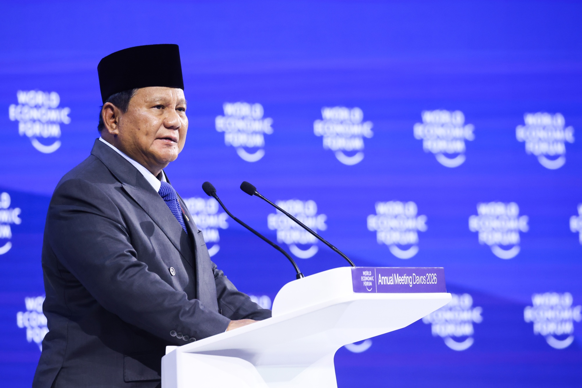 Prabowo Subianto, Indonesia's president, during the World Economic Forum (WEF) in Davos on Jan. 22. Photographer: Krisztian Bocsi/Bloomberg