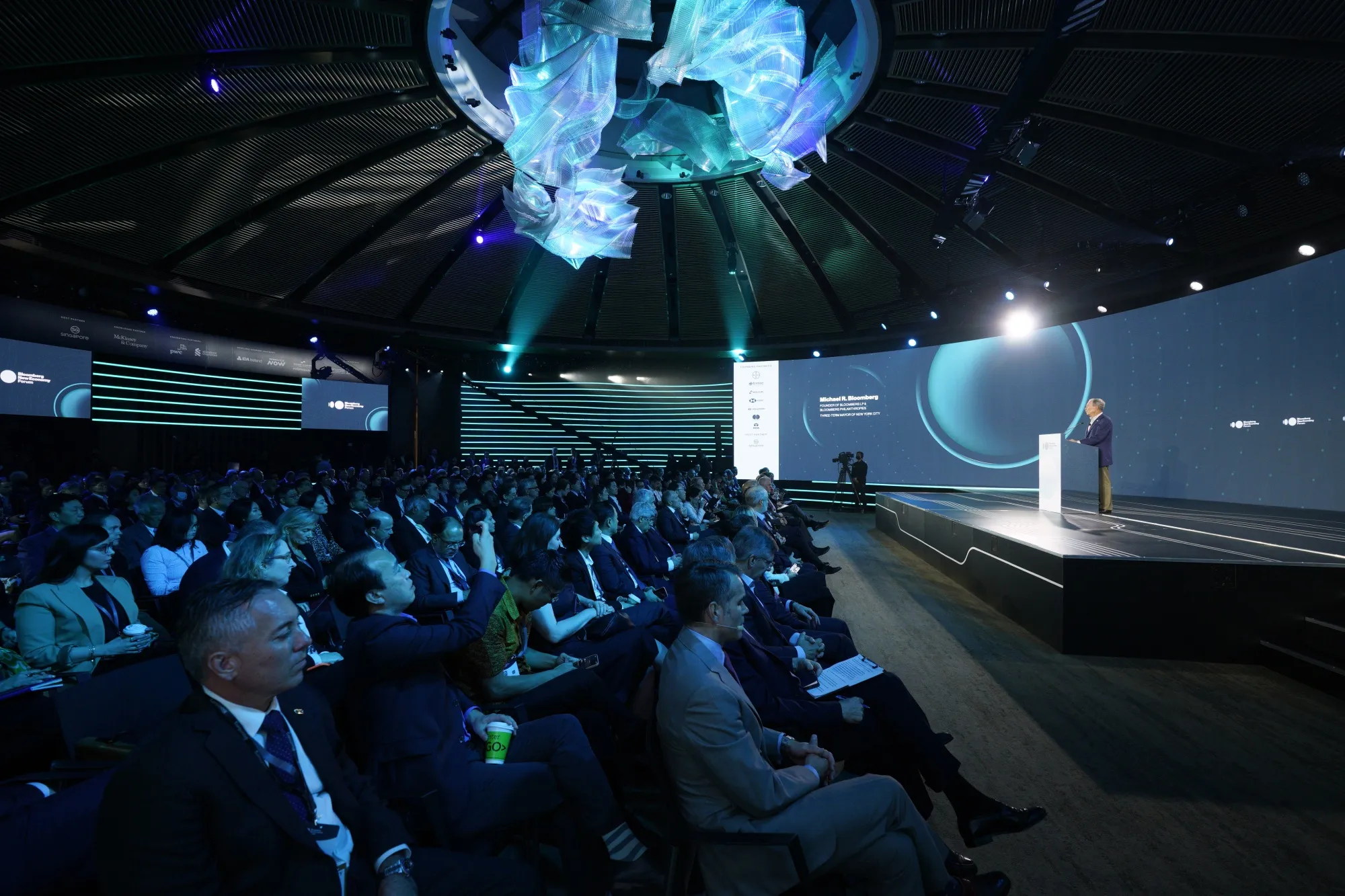 Michael Bloomberg speaks during the Bloomberg New Economy Forum in Singapore, on Nov. 15.