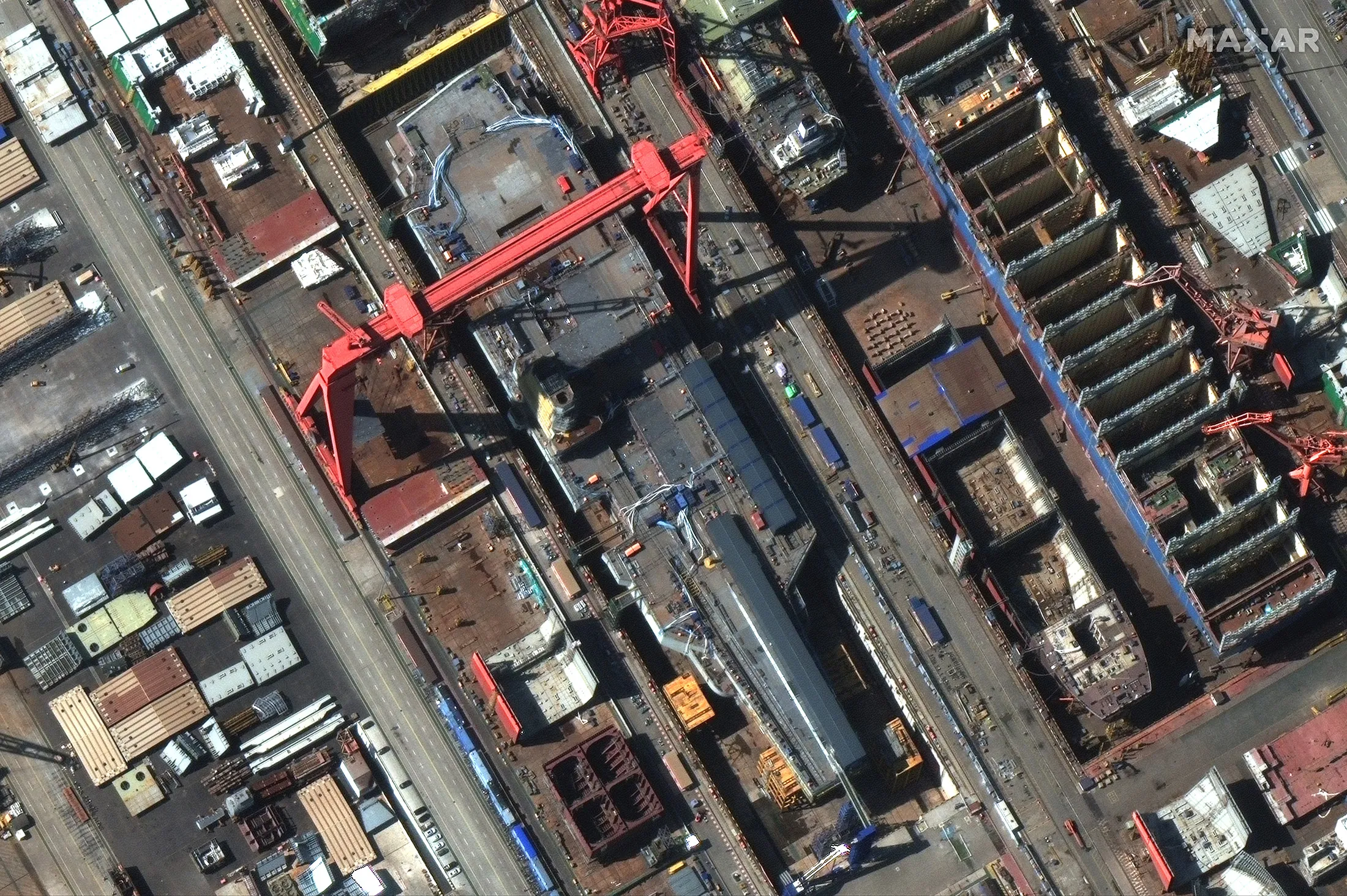Satellite image of the Type 003 aircraft carrier under construction at Jiangnan Shipyard on Oct. 23.