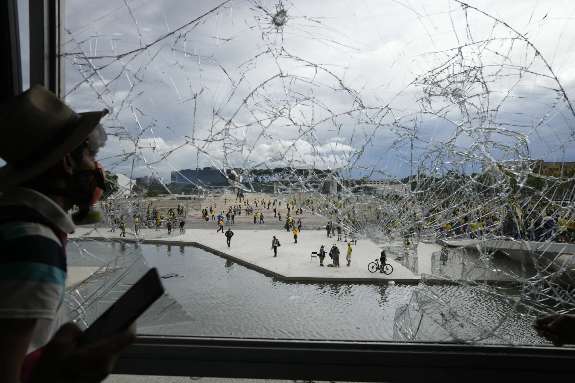 Damaged windows inside the presidential palace in the Brazilian capital on Sunday.