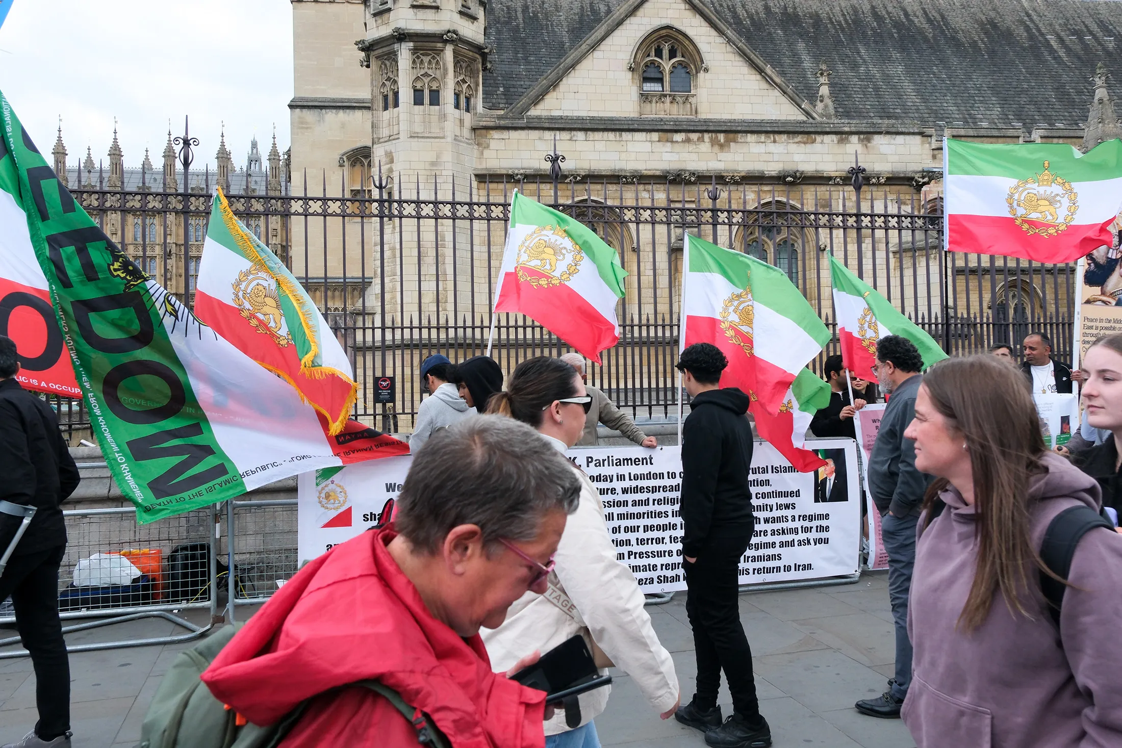 Iranians protesting against the Islamic Republic outside the Houses of Parliament in London on May 4.