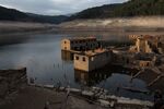 Building ruins exposed by low water levels in the Alto Lindoso reservoir in Aceredo, Spain.