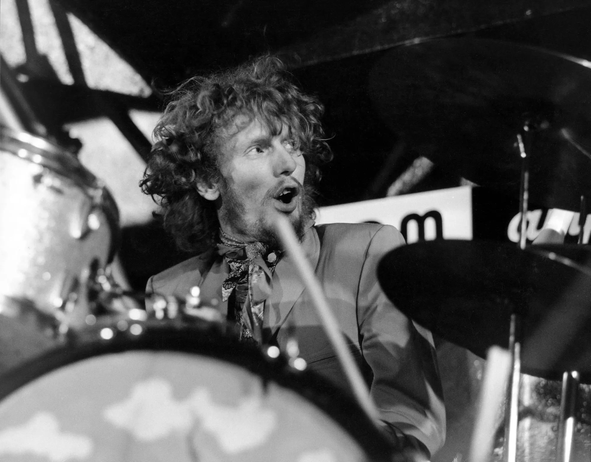 Cream drummer Ginger Baker performing live onstage.