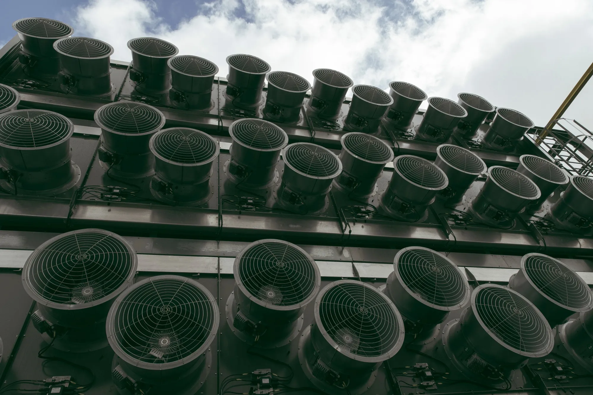 A facade of the collector containers unit at the Climeworks Mammoth carbon removal plant in Hellisheidi, Iceland.