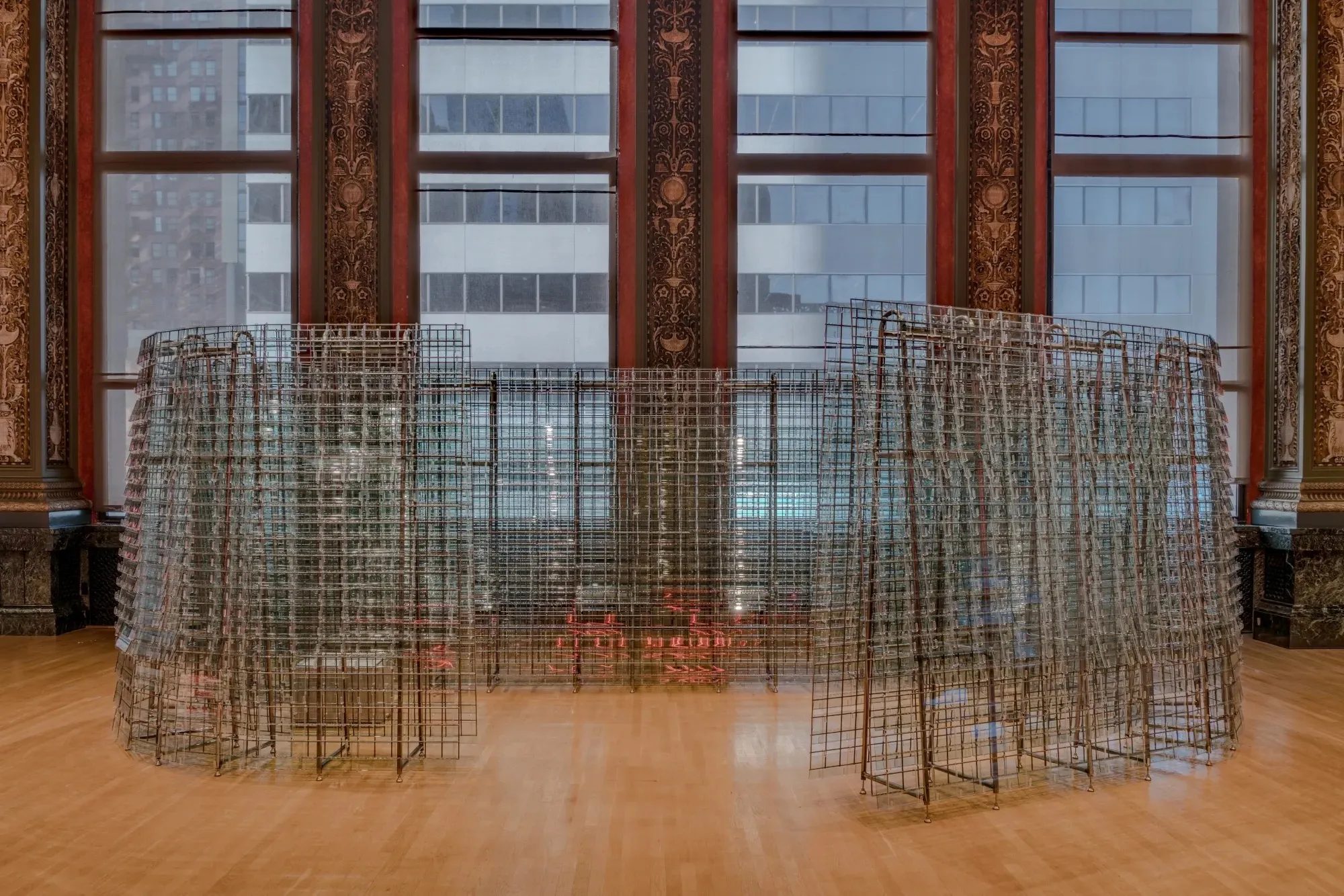 Designed by São Paulo firm Raddar, “Our Second Skin” (2025) features more than 2,000 remnants from the float-glass manufacturing process.
