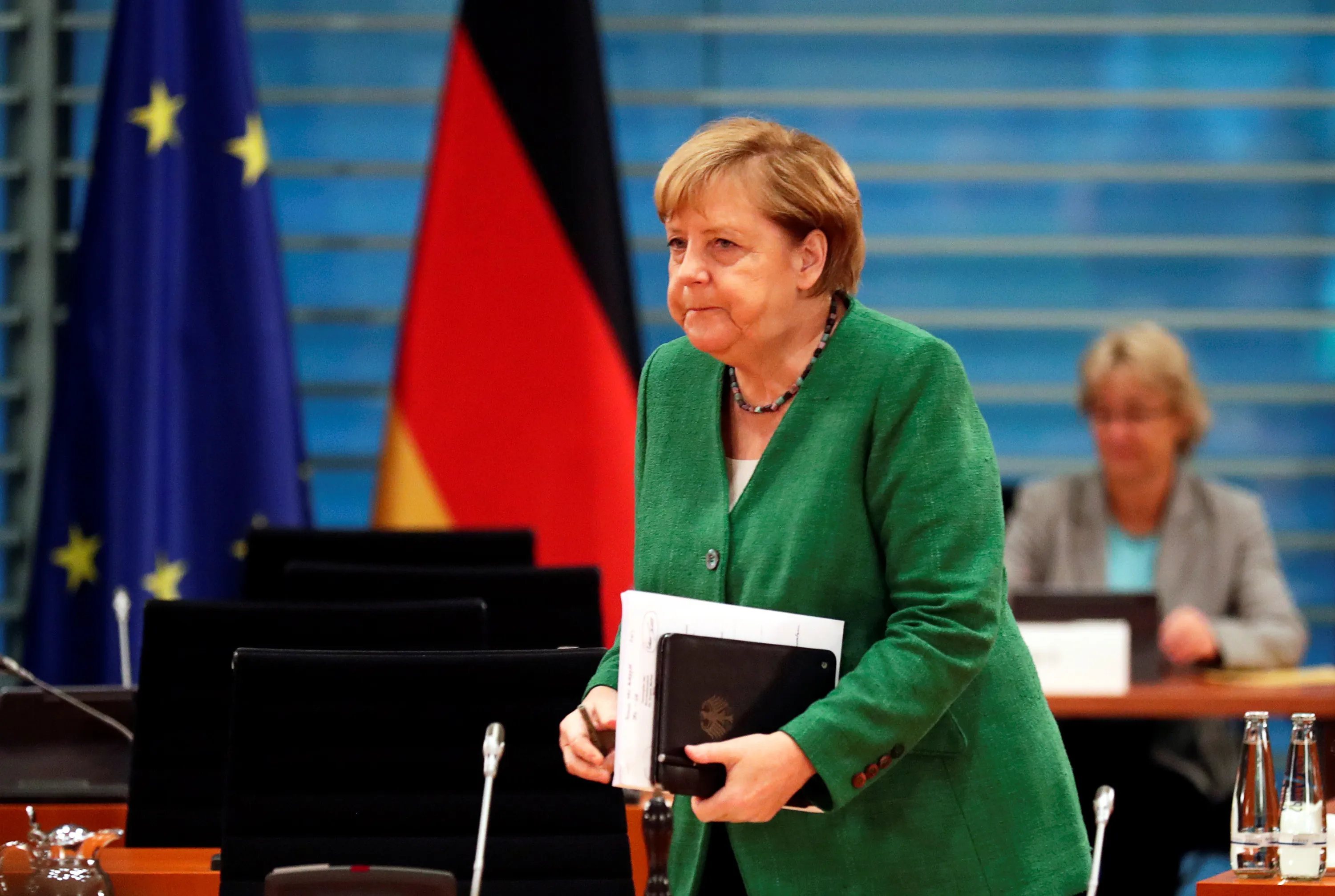 Angela Merkel attends the weekly cabinet meeting at the Chancellery in Berlin, on Sept. 9.