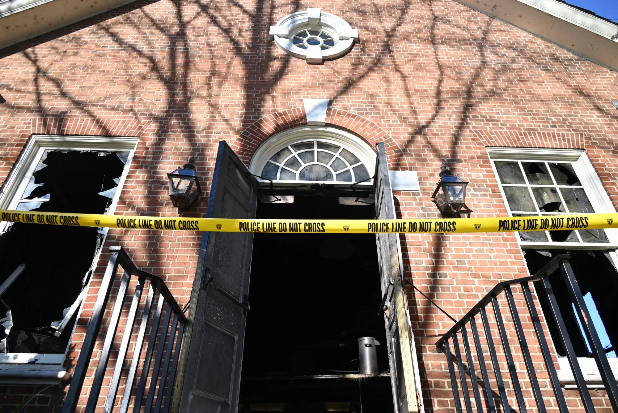 The Pennsylvania Governor's Mansion after a suspected arson attack in Harrisburg, Pennsylvania, on April 13.