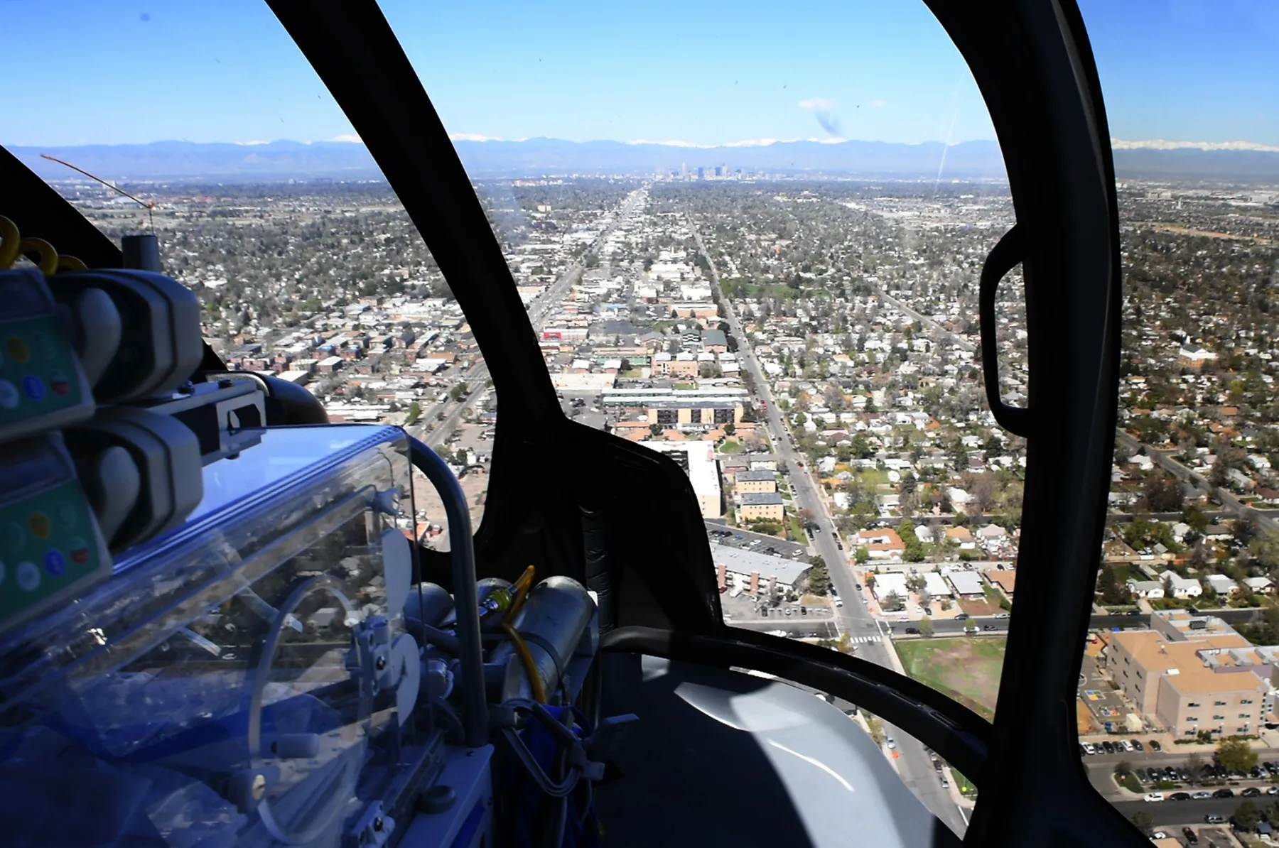 View from a hospital helicopter flight iin Aurora, Colorado.