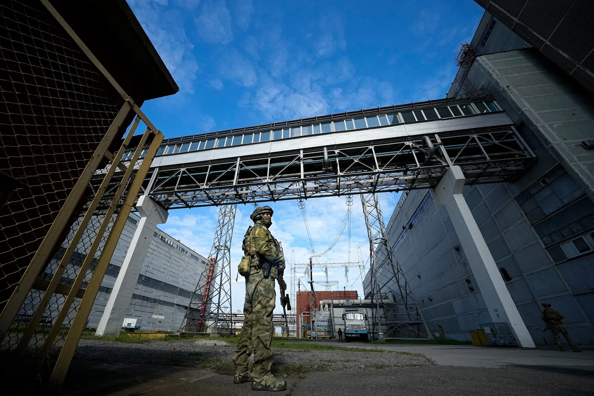 A Russian serviceman guards an area of the Zaporizhzhia Nuclear Power Station in Ukraine.