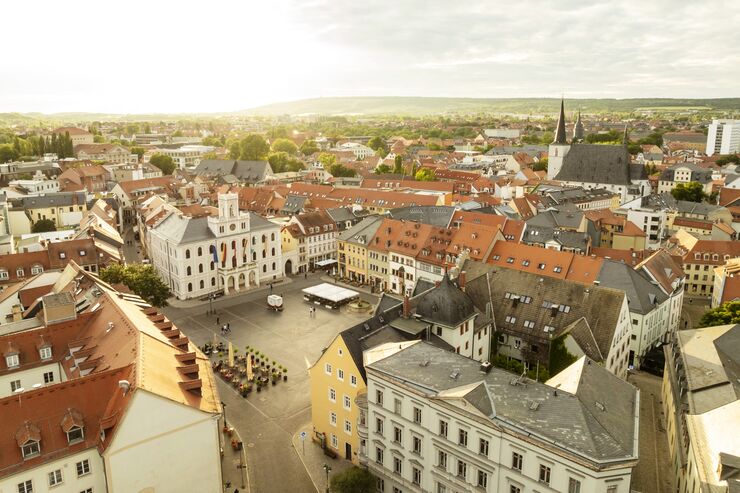 Aerial view of Weimar in the evening light