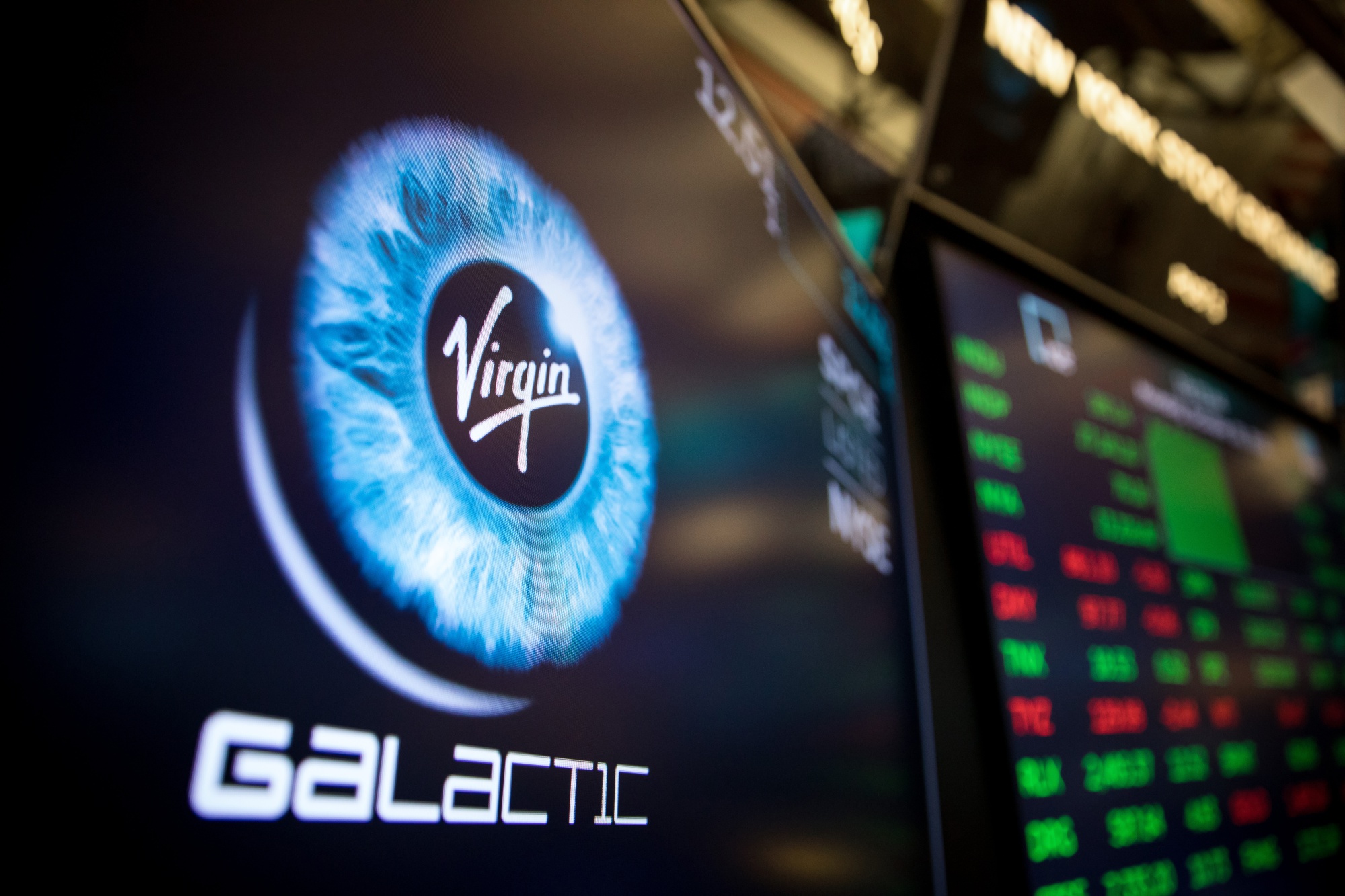 A monitor displays Virgin Galactic Holdings Inc.&nbsp;on the floor of the New York Stock Exchange.