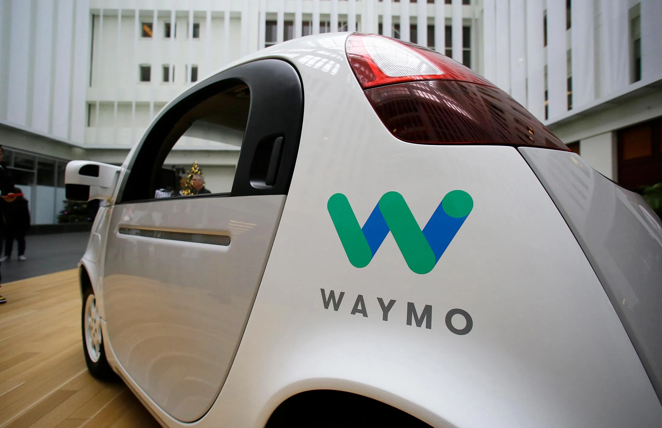 The Waymo driverless car is displayed during a Google event Tuesday, Dec. 13, 2016, in San Francisco. The self-driving car project that Google started seven years ago has grown into a company called Waymo.
